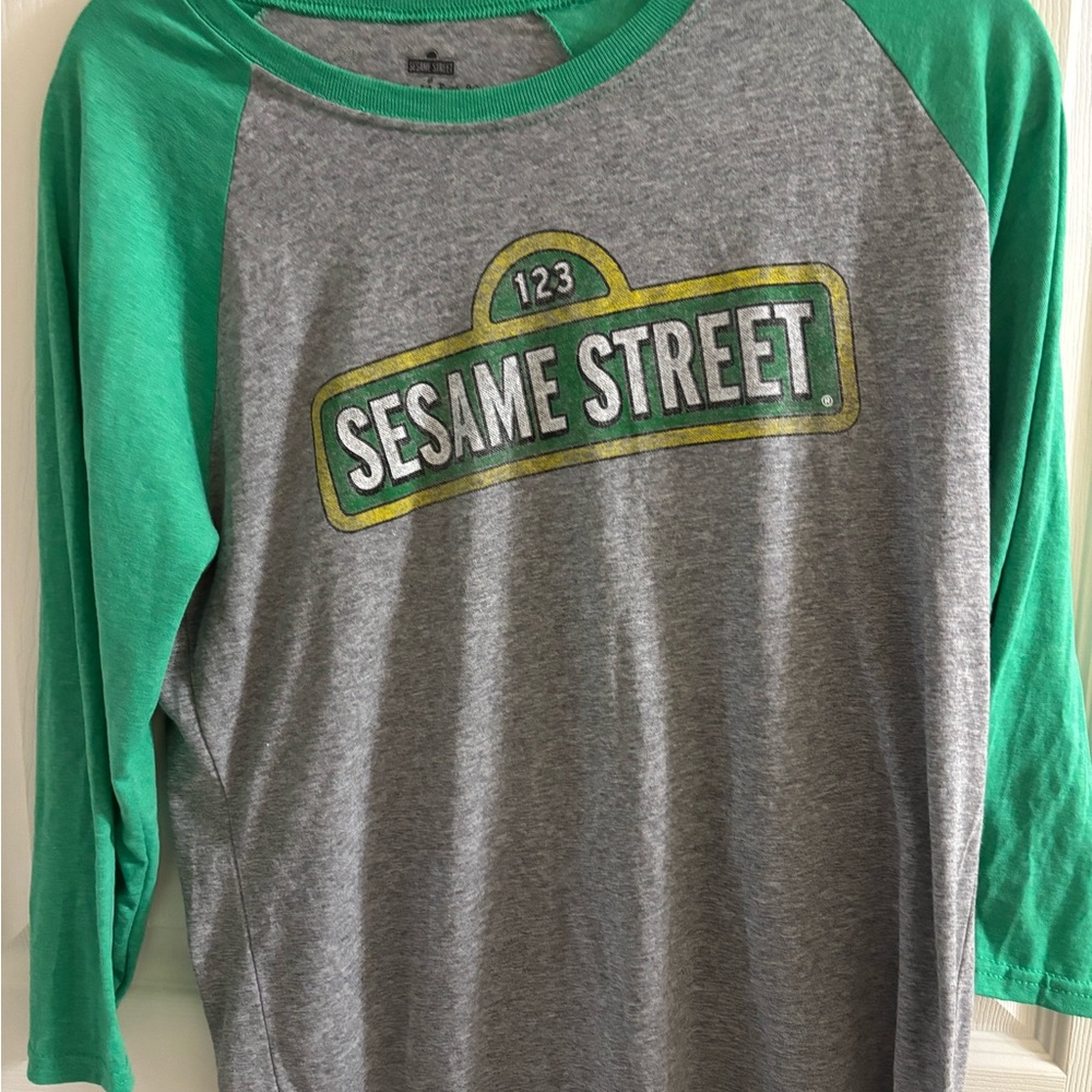 Sesame Street Gray and Green Long Sleeve Tee
